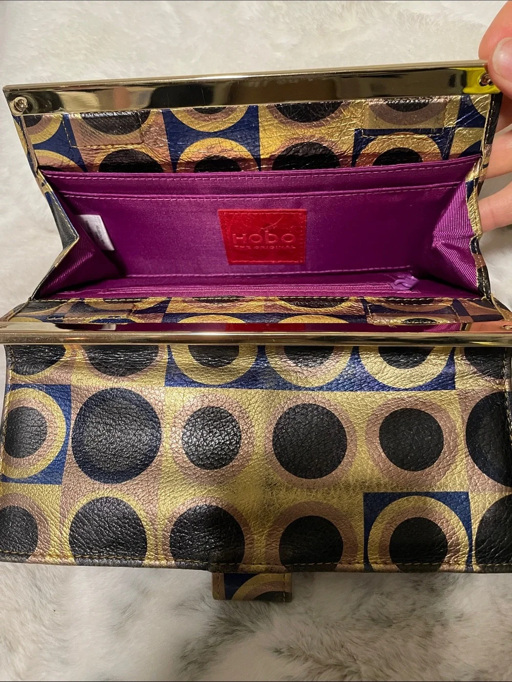 Hobo Gold and Black Geometric Circle Wallet Clutch